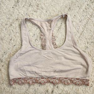Aerie American Eagle Pink Ribbed Lace Trim Bralette Small